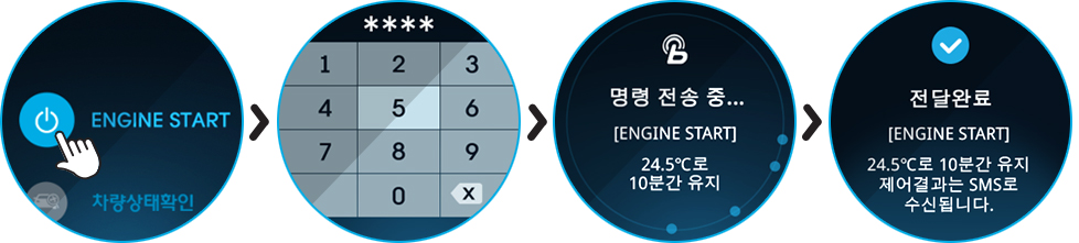 ENGINE START 버튼을 누른 후 비밀번호를 입력하면 원격 공조 제어가 가능합니다.
